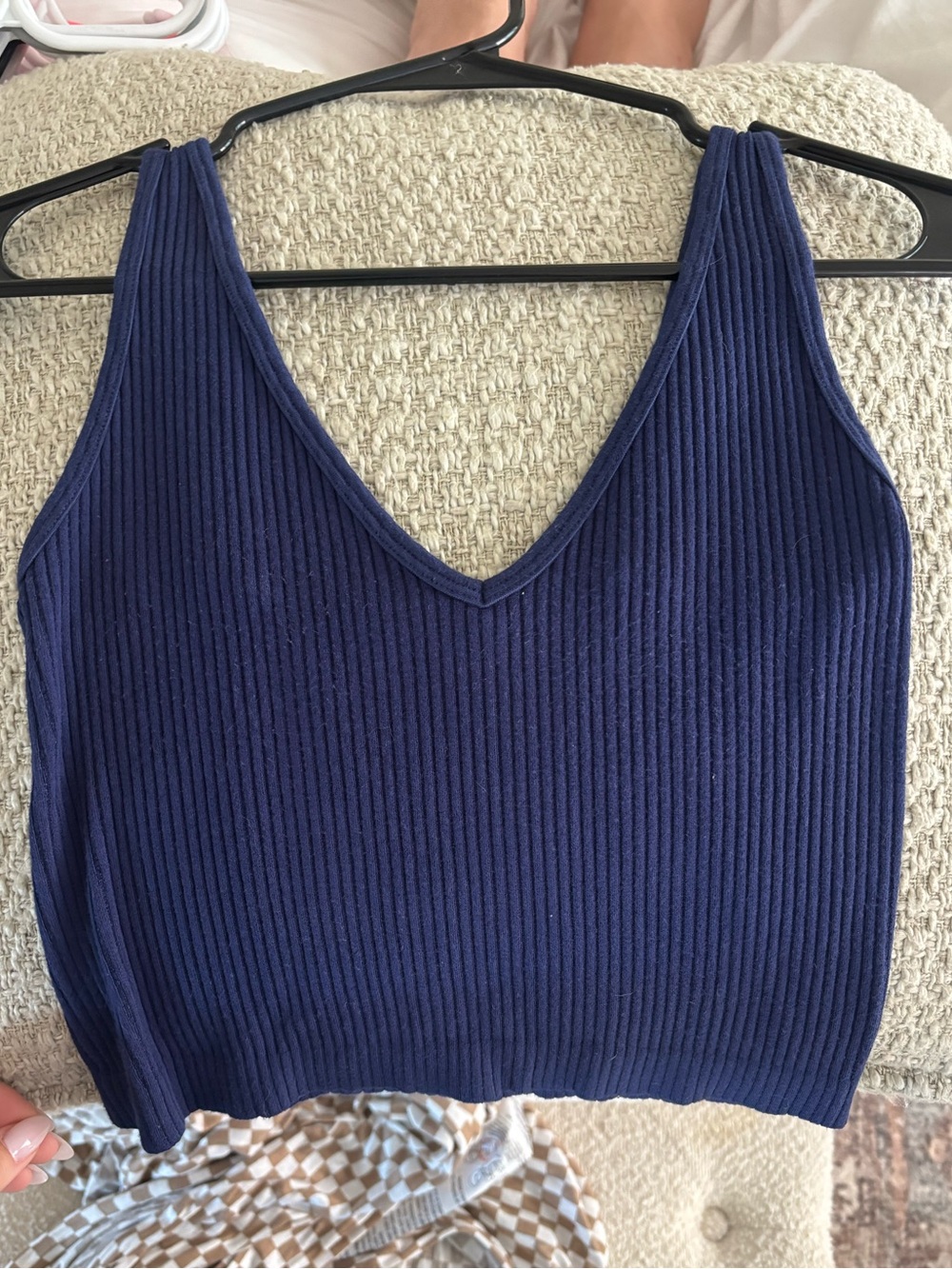 Free People Ribbed V-Neck Tank Top - Deep Navy